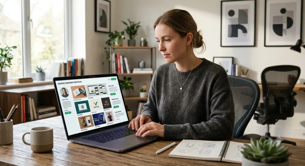 Freelancer creating a winning graphic design gig